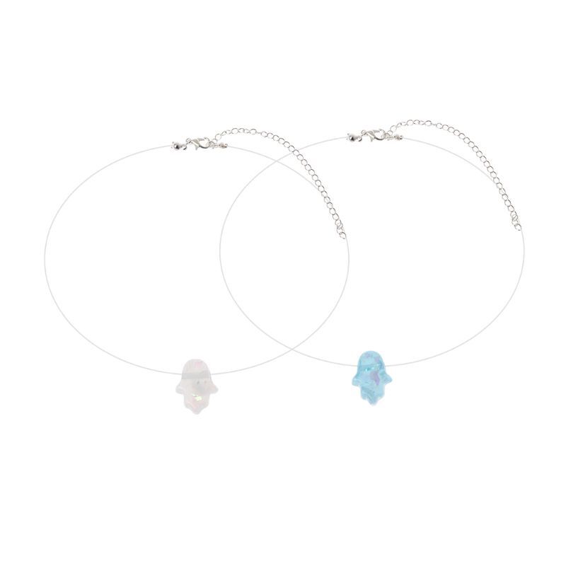 Invisible Hamsa Hand Opals Pendant Necklace Transparent Fishing Line Choker