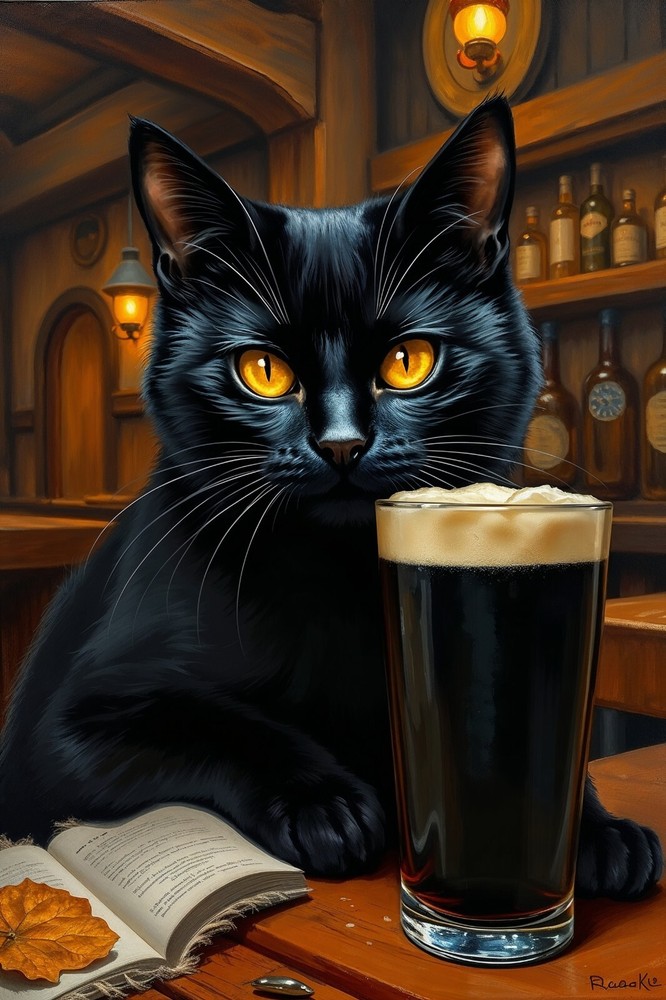 Black Cat Beer Pub Fantasy 4x6 Premium Photo Art Print