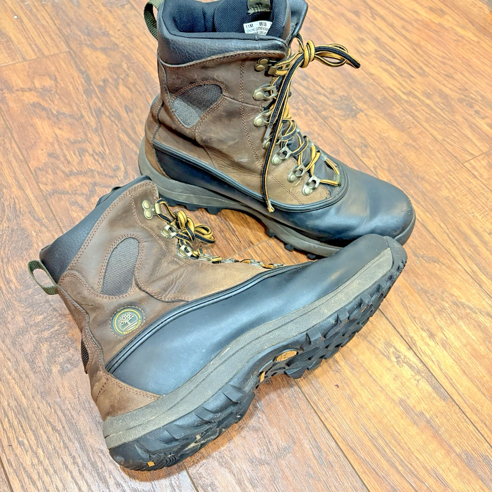 Timberland Men's 11 Leather Waterproof Hiking Boots Brown Rugged Lace-Up 86128