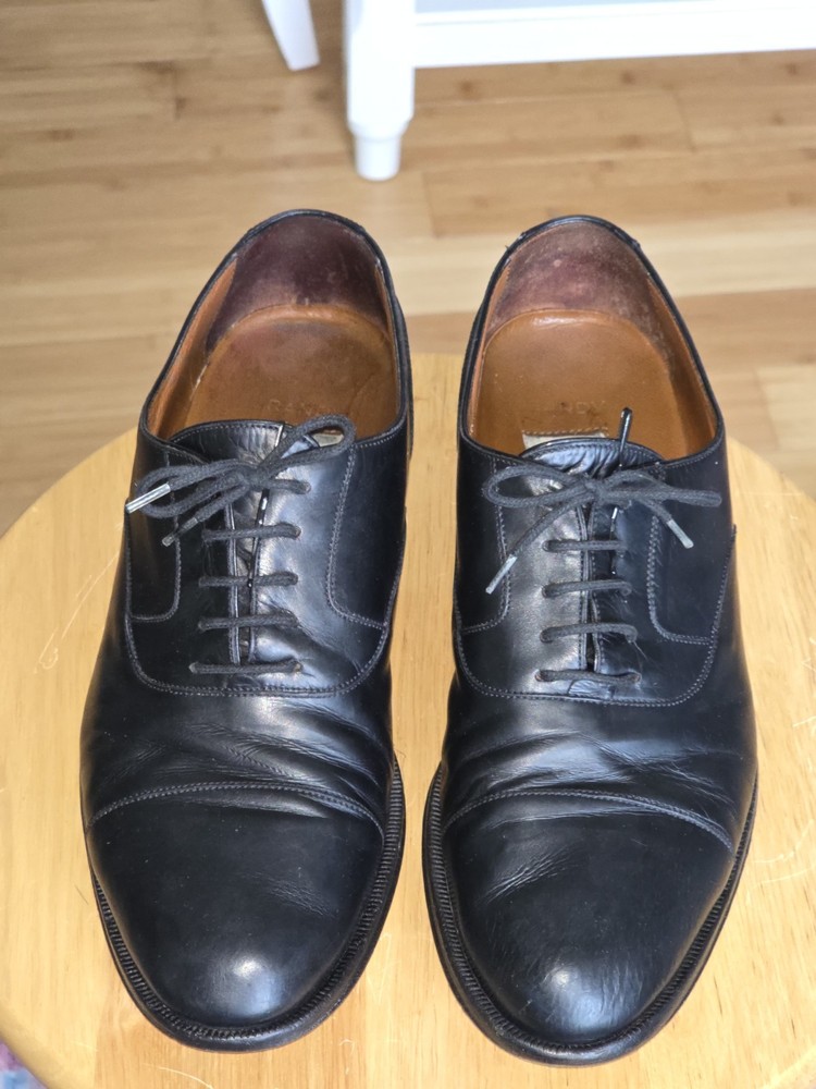 Bruno Magli Men's 7.5 Black Leather Cap-toe Dress Lace-up Oxfords - Italian