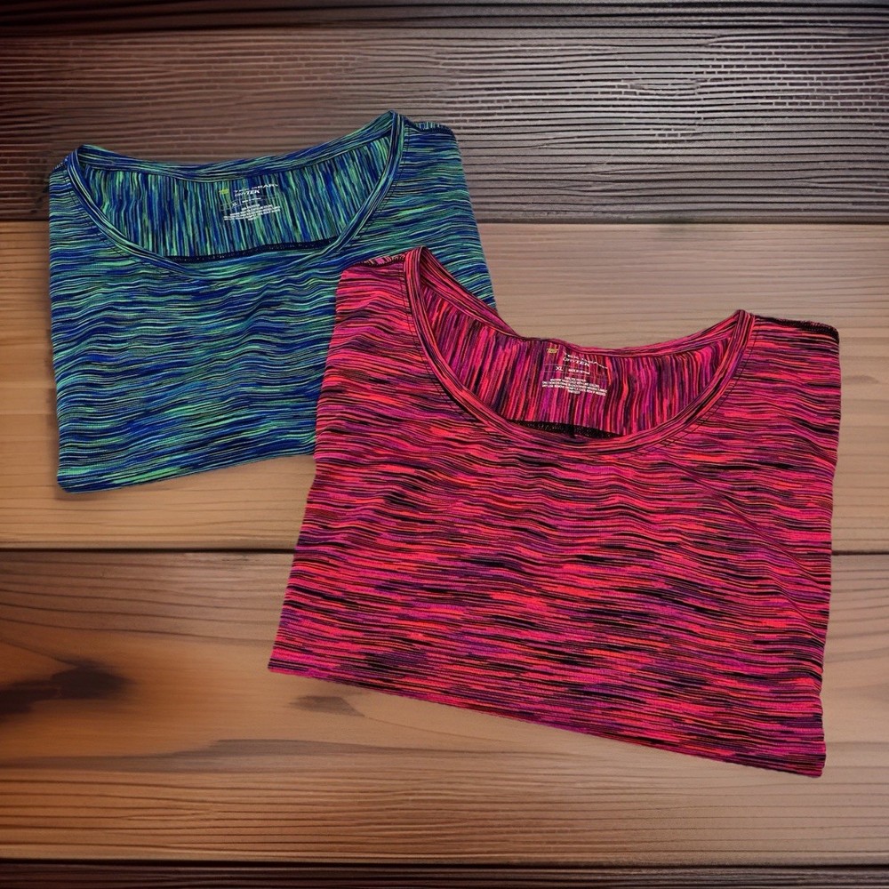 Lot Of 2 Tek Gear Drytek Womans XL Extra Large Heather Pink Blue Athletic Shirt