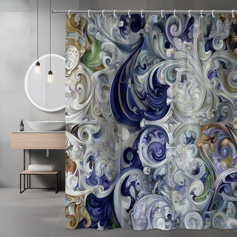 Abstract Swirl Shower Curtain Blue White Purple Graphic