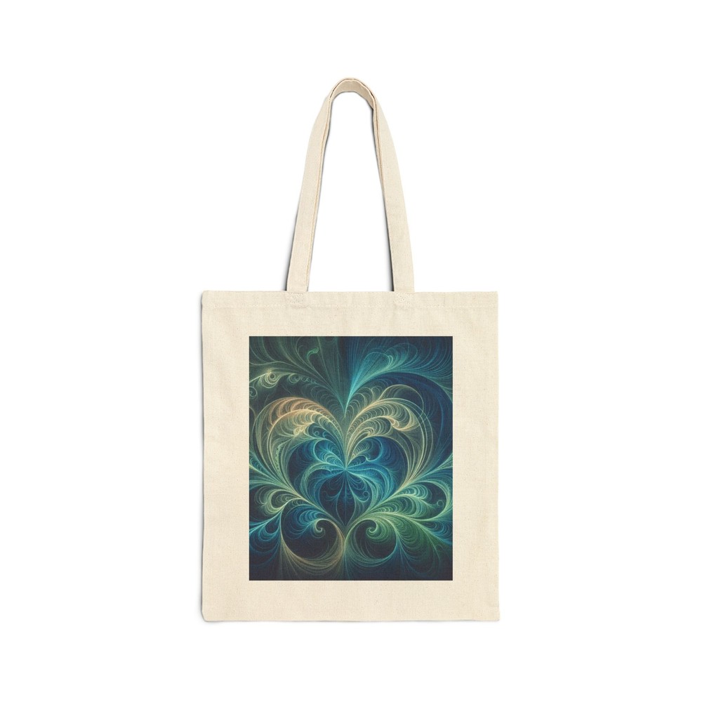 Cotton Canvas Tote with Heart Optical Illusion in Blue and Green