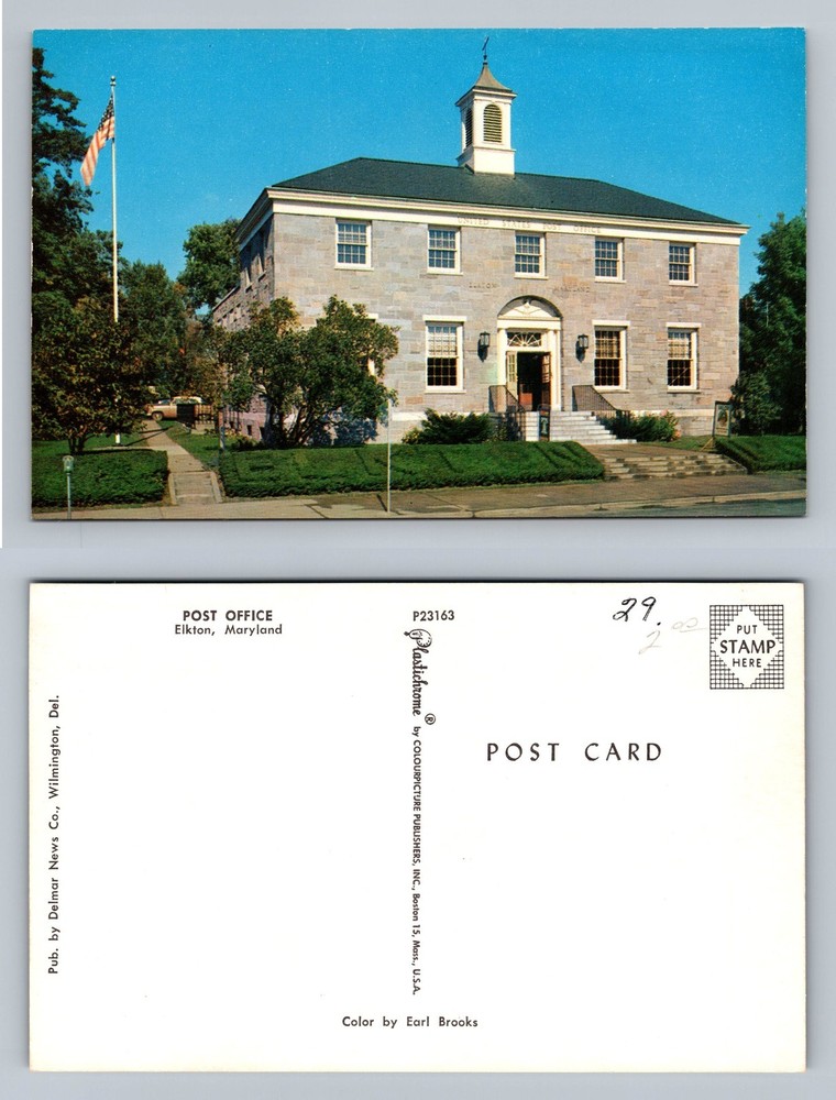 Elkton, MD-Maryland, Post Office Building Scene PC Old Vintage Postcard