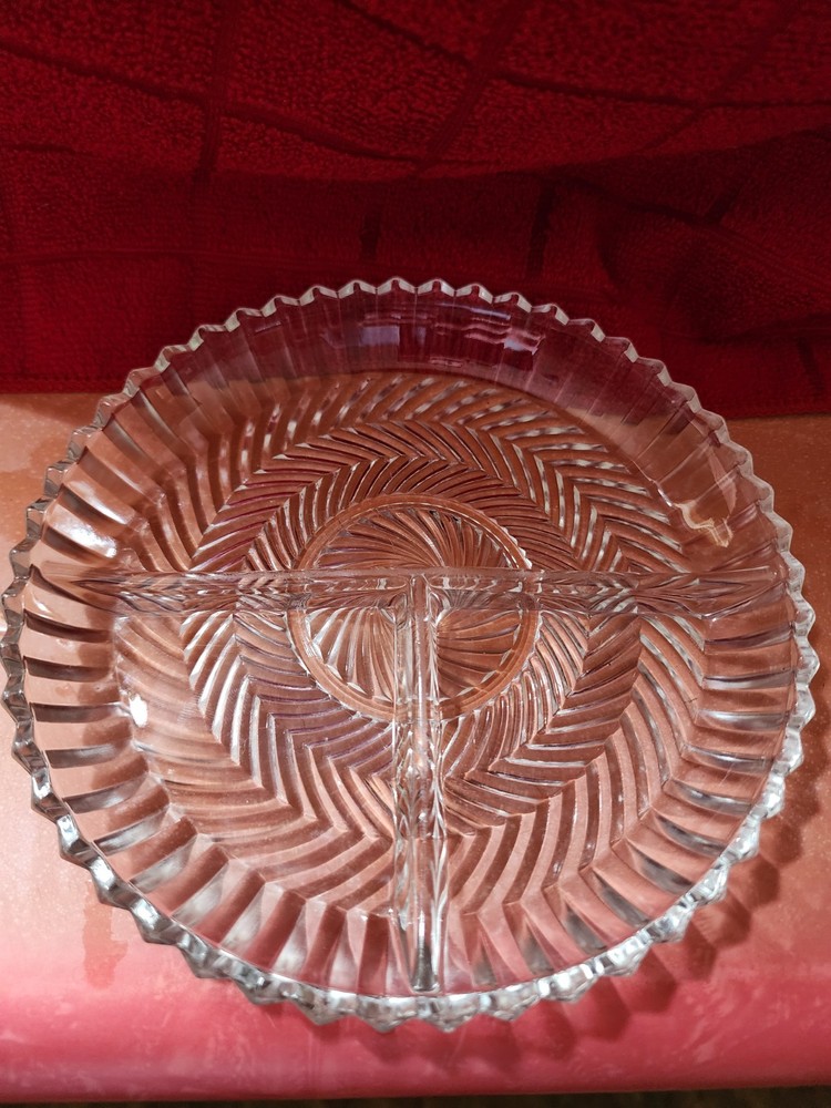 Vintage Indiana Indiana Pressed Glass  Round Divided Serving Dish