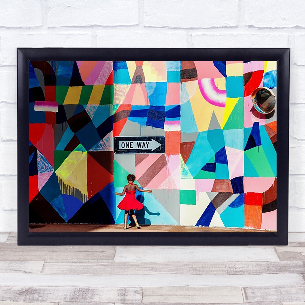 One Way Mayahayuk Street Colourful Red Shadow Child Children Wall Art Print