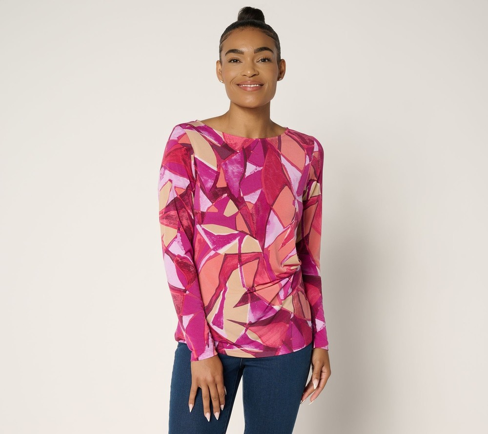 Susan Graver Women's Top Plus Sz 2X Printed Liquid Knit Multi-colored A696205