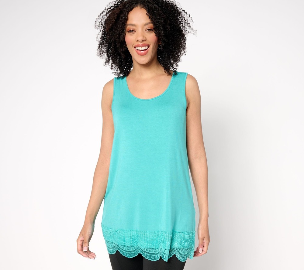 Fashion Women's Top Sz M Knit Tank Lace Trim Blue A683829