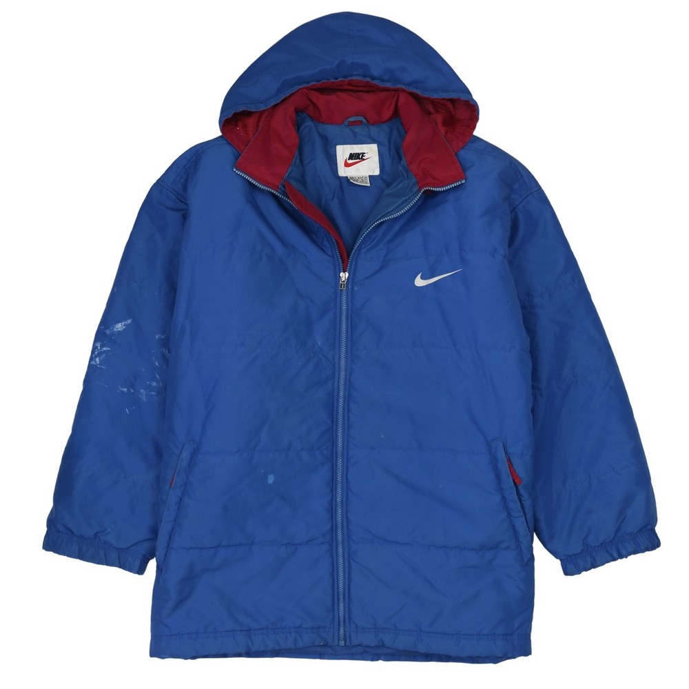 Nike Mens Hooded Jacket Blue Quilted Puffer Embroidered Swoosh Back Logo XL