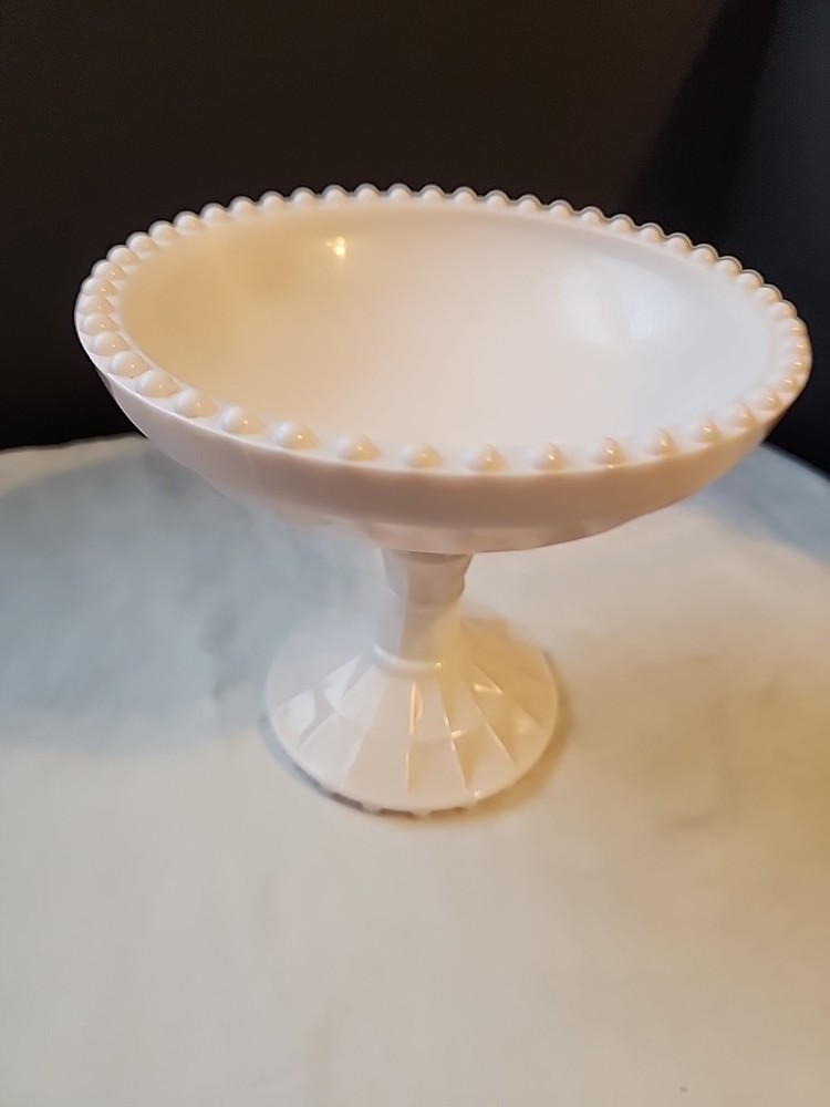 Vintage Light Pink Jeanette Pedestal Milk Glass Dish.  (B-6)