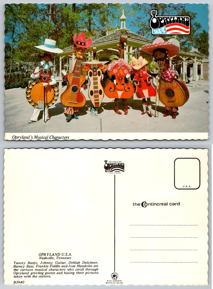 Opryland USA Musical Characters Postcard Nashville Tennessee Vintage