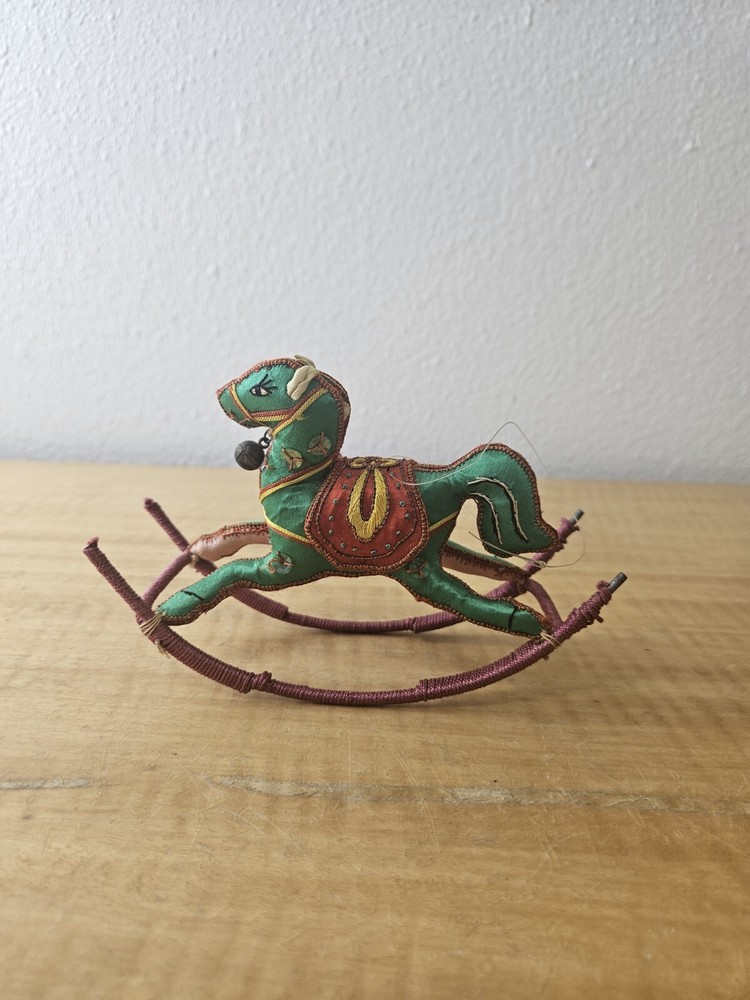 Rocking Horse Christmas Ornament Embroidered 1 piece, GREEN