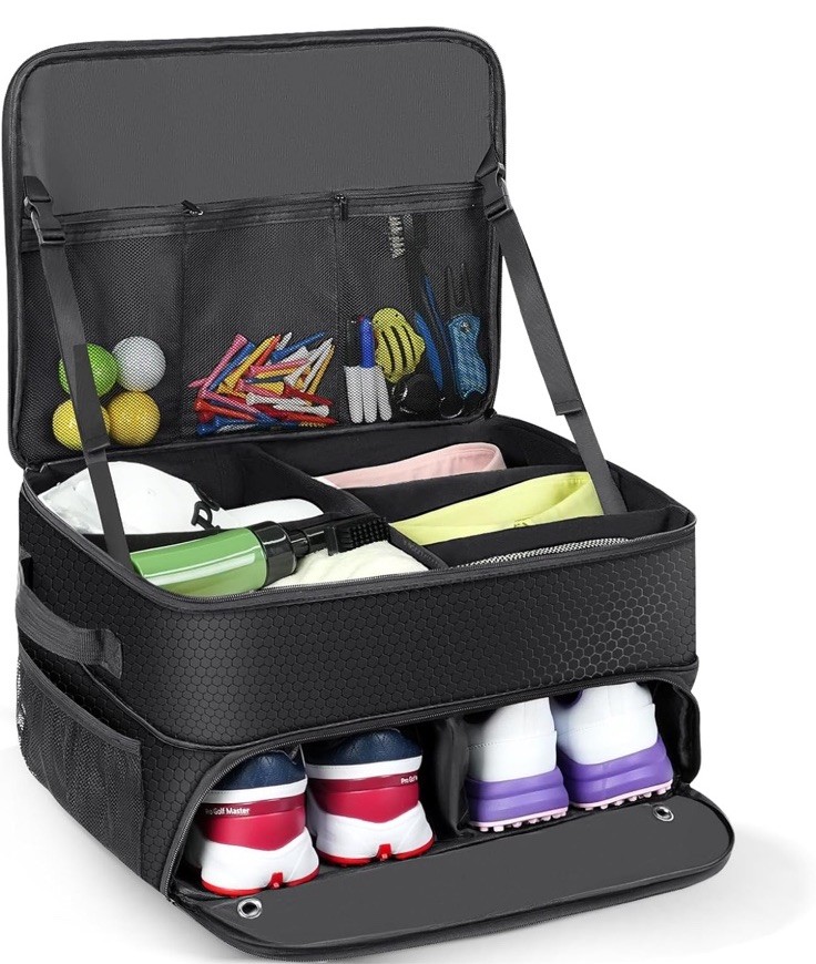 Golf Trunk Organizer with 2-Pair Shoe Storage & Multi-Compartment Design