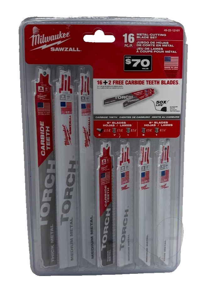 Milwaukee SAWZALL Metal Cutting Bi-Metal Reciprocating Saw Blade Set (16-Piece)
