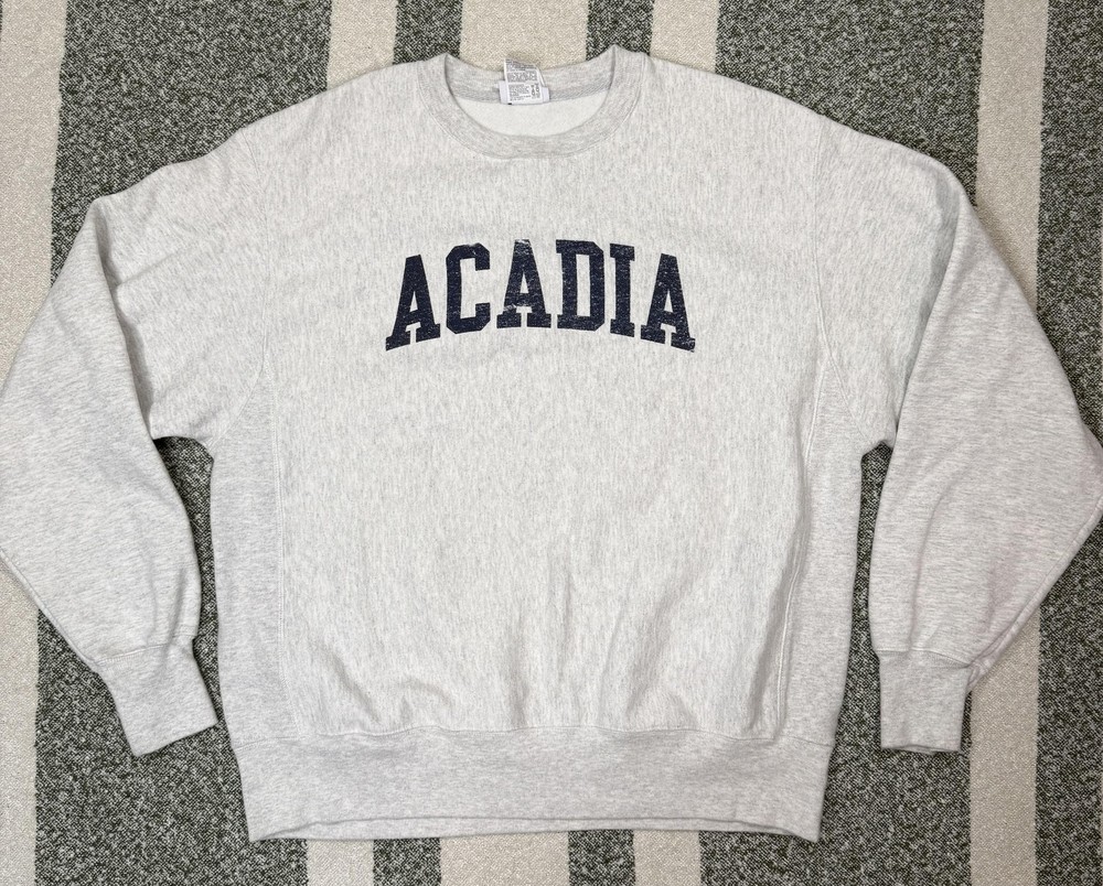 Acadia College Champion Reverse Weave Sweatshirt Mens Large Gray Graphic Fleece-image