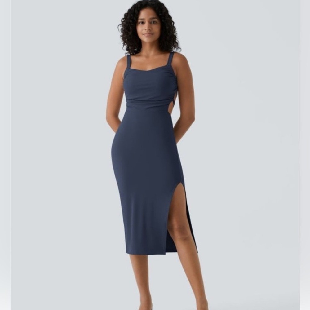 NWT HALARA “Backless CrissCross Lace Up” Navy Dress XL Spring Summer