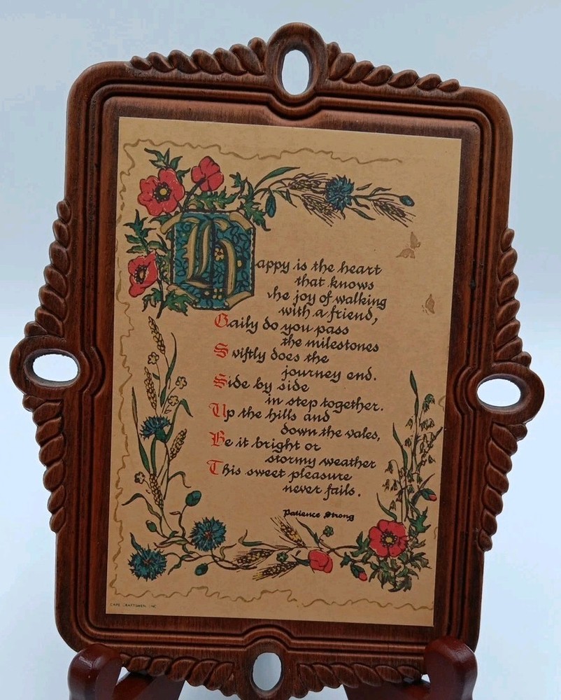 Vintage Cape Craftsmen Wood Plaque Wall Hanging Americana Folk Art Floral Poem