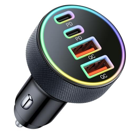 90W 4-Port Car Charger Dual USB-C & USB-A Fast Charging Cigarette Lighter Adapter