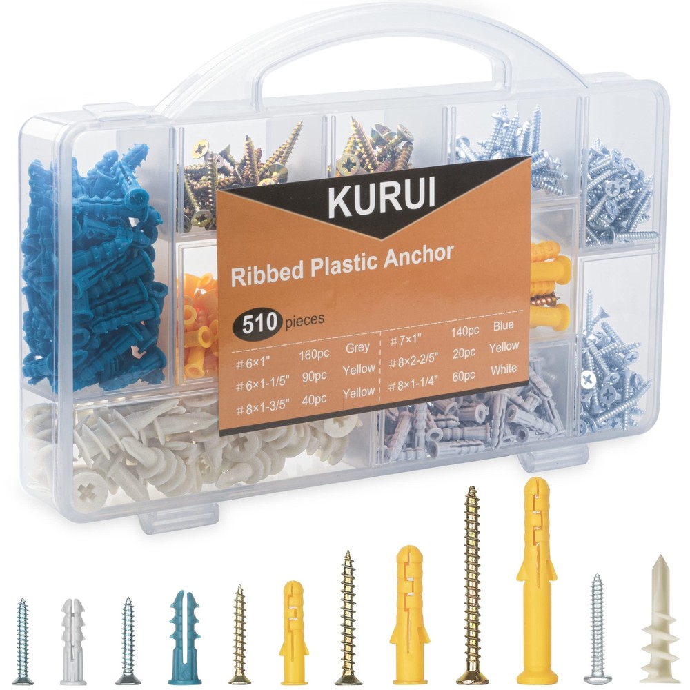 510-Piece Drywall Anchors and Screws Kit with 265 Plastic Wall Anchors