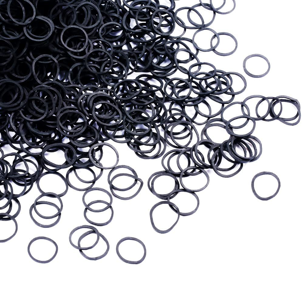 Bebeepoo 500Pcs Black Mini Elastic Hair Bands Soft Stretchy Rubber Ties with Storage Box