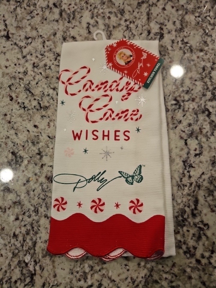 Dolly Parton Candy Cane Wishes Christmas Kitchen Towel