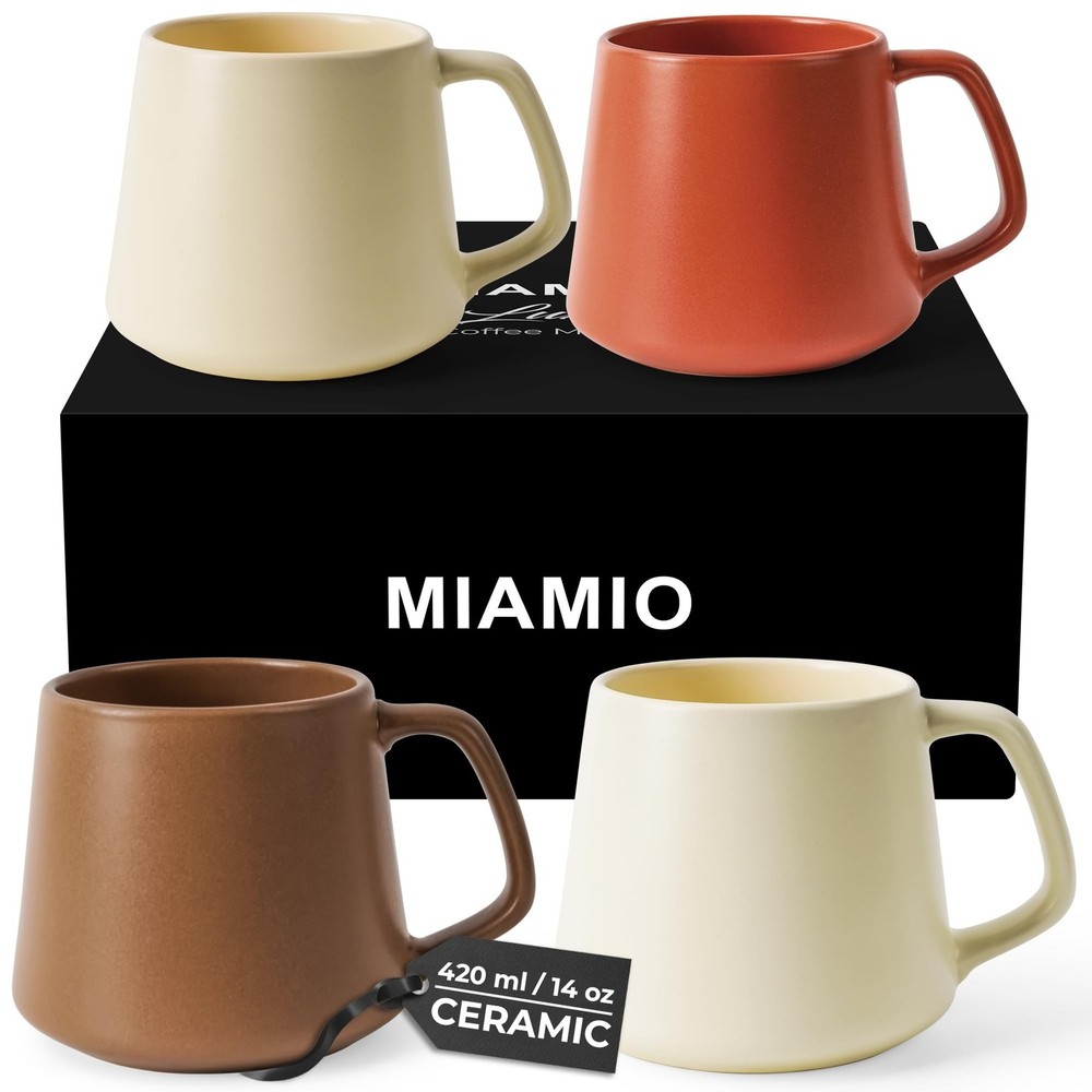 MIAMIO - Coffee Mugs Set of 4 / Large Ceramic Coffee Cups (14 oz) - Mug for C...
