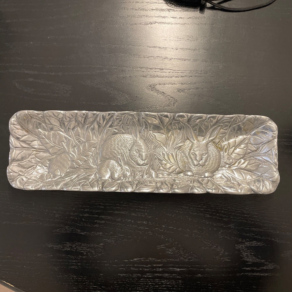 Beautiful Pewter Easter Rabbit Bunny Rectangle Serving Tray 17” Bread Cheese