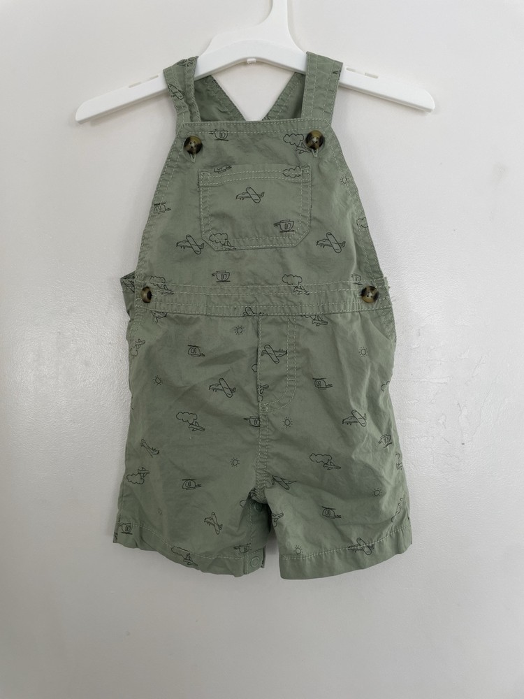 Carters Baby Boy Vehicles Adjustable Strap 100% Cotton Shortalls Olive Green 12M