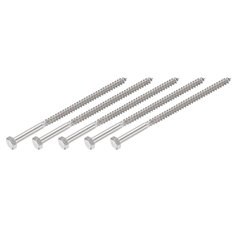 304 Stainless Steel M8x150mm Hex Lag Screws 5Pcs Self-Tapping Wood Bolts