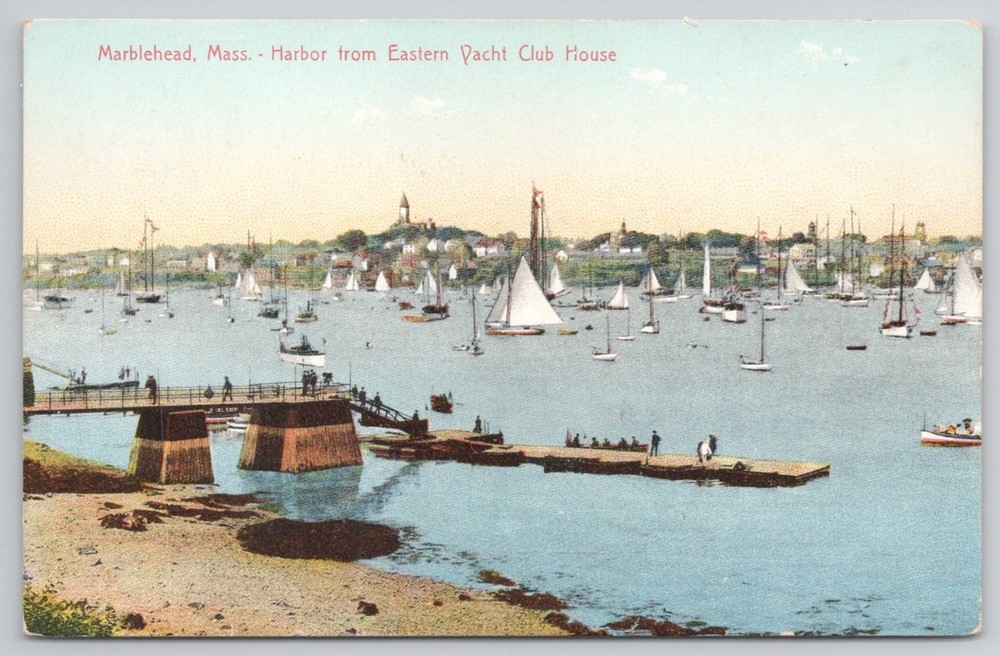 Marblehead Mass Harbor Eastern Yacht Club Boats Hugh C Leighton Co Postcard
