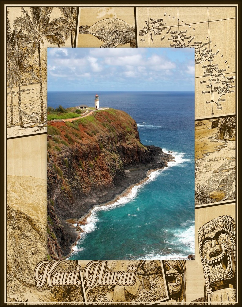 Kauai Hawaii Montaje Láser Grabado Madera Marco Retrato (4 x 6)