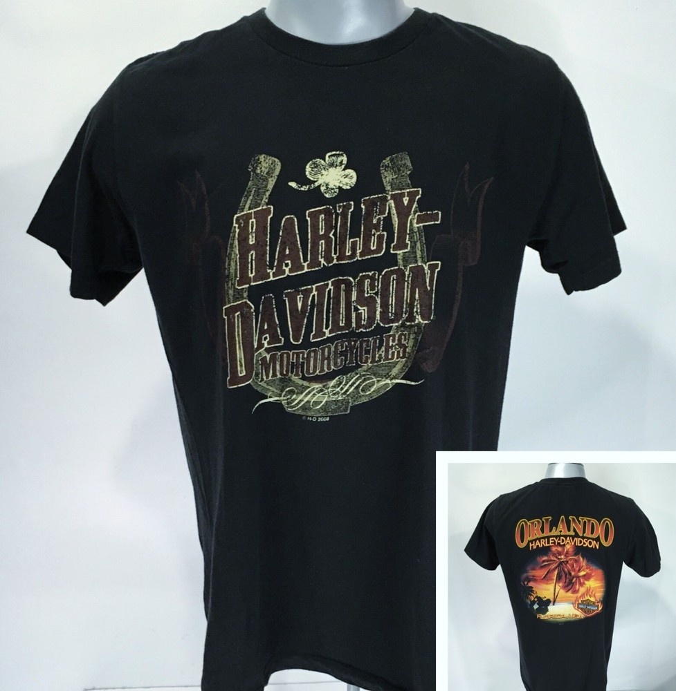 Harley Davidson M Medium Black Graphic Short Sleeve T-Shirt Tee Orlando FL