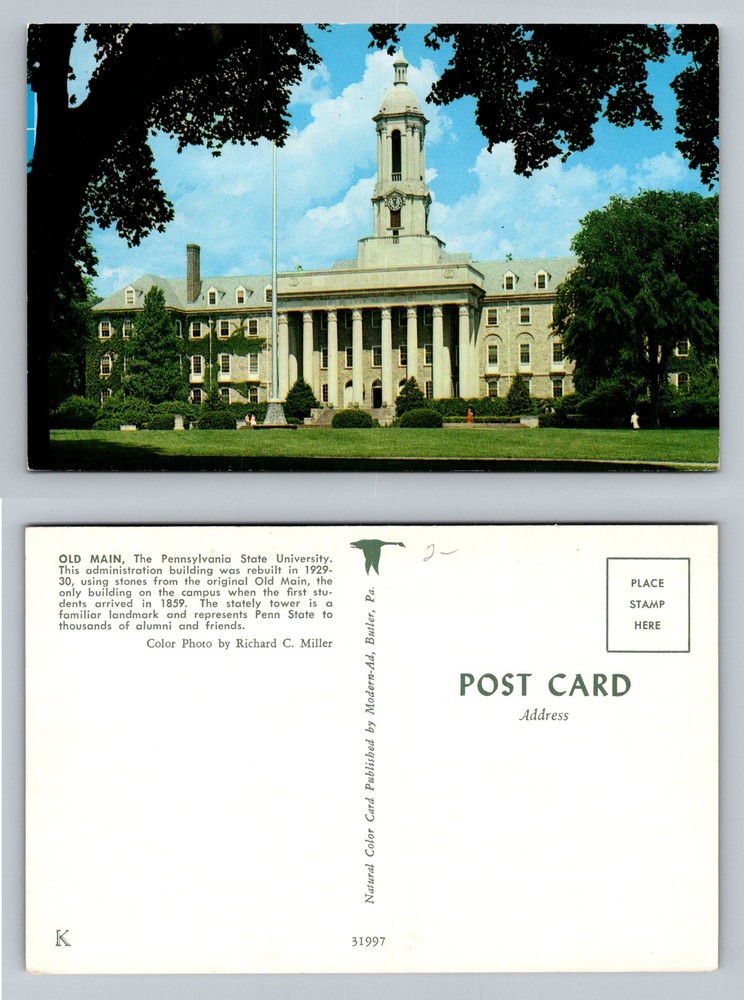 State College, PA-Pennsylvania, Old Main Penn State University Vintage Postcard