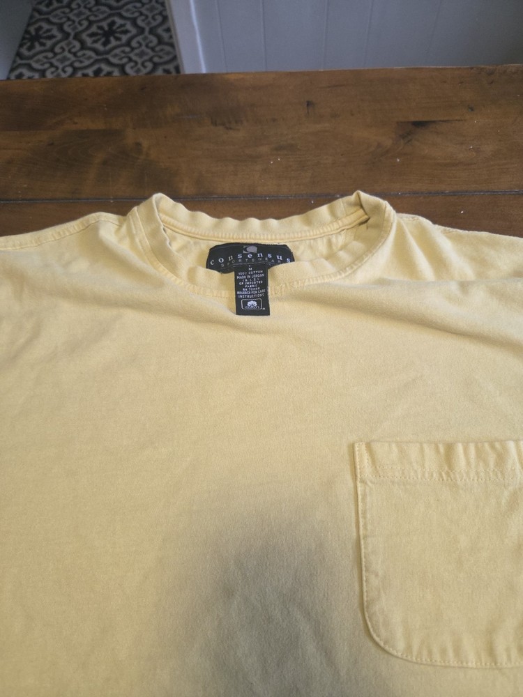 Vintage Y2K Consensus Sportswear Pocket T-Shirt Mens Medium Yellow Blank Heavy