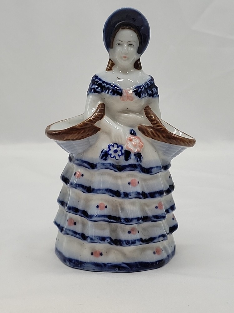 Vintage Porcelain Double Vase Planter Lady With Baskets Made In Japan