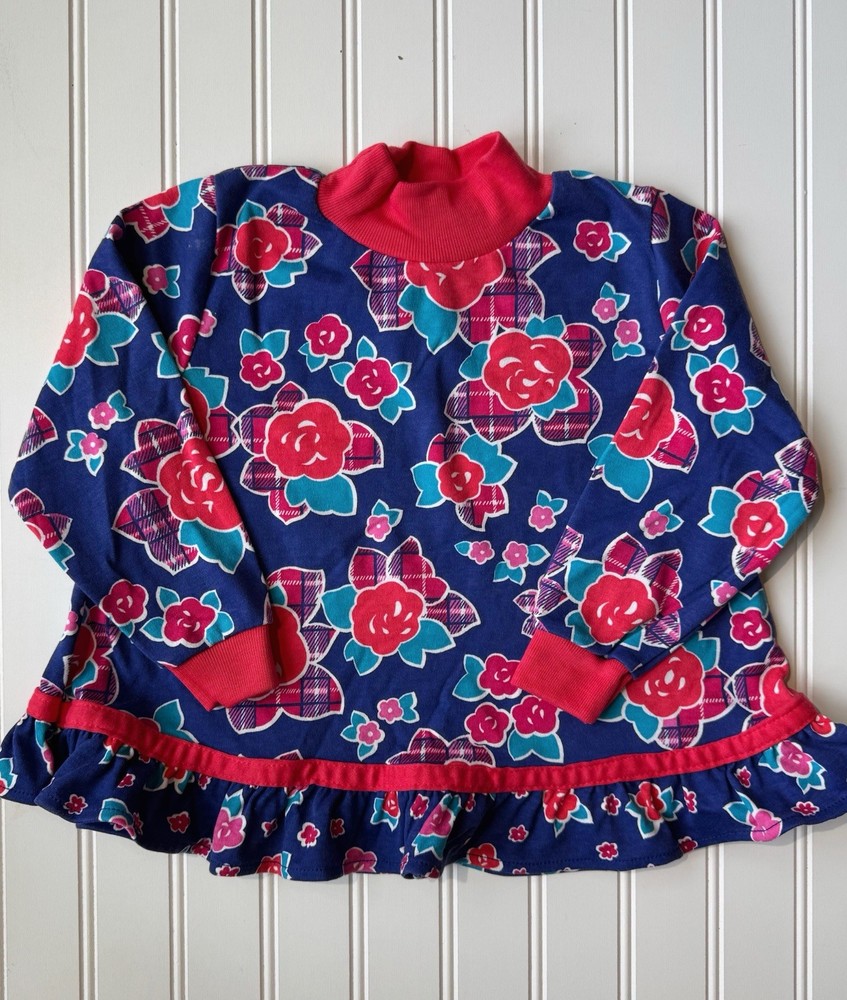 Vintage Healthtex Rose Ruffle Top Girls Size 4T Long Sleeve Floral