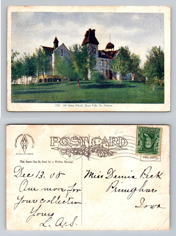 Sioux Falls, SD-South Dakota, All Saints School Building Vintage c1908 Postcard