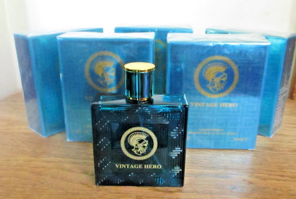 5 bottles Vintage Hero Pracci Collection blue men's cologne parfum spray 3.4 oz.
