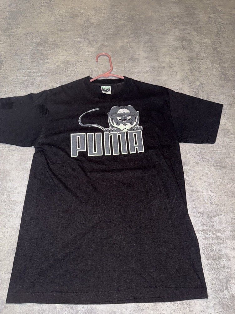 Vintage PUMA Sportswear Graphic T shirt Adult MEDIUM Black 50/50 USA Thin 1982