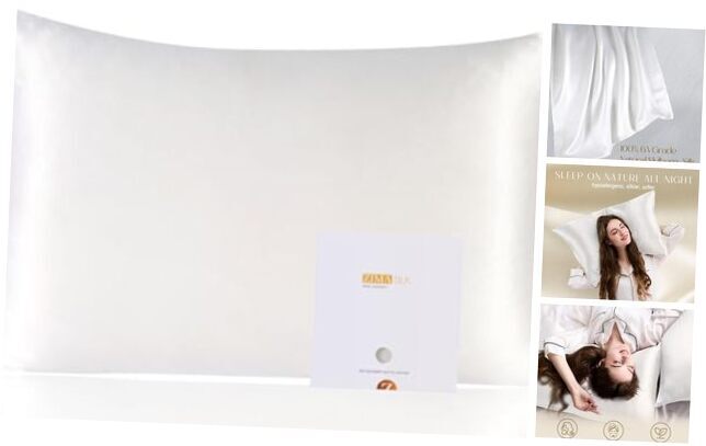 100% Pure Mulberry Silk Pillowcase for Hair and Skin Queen 20''x30'' White