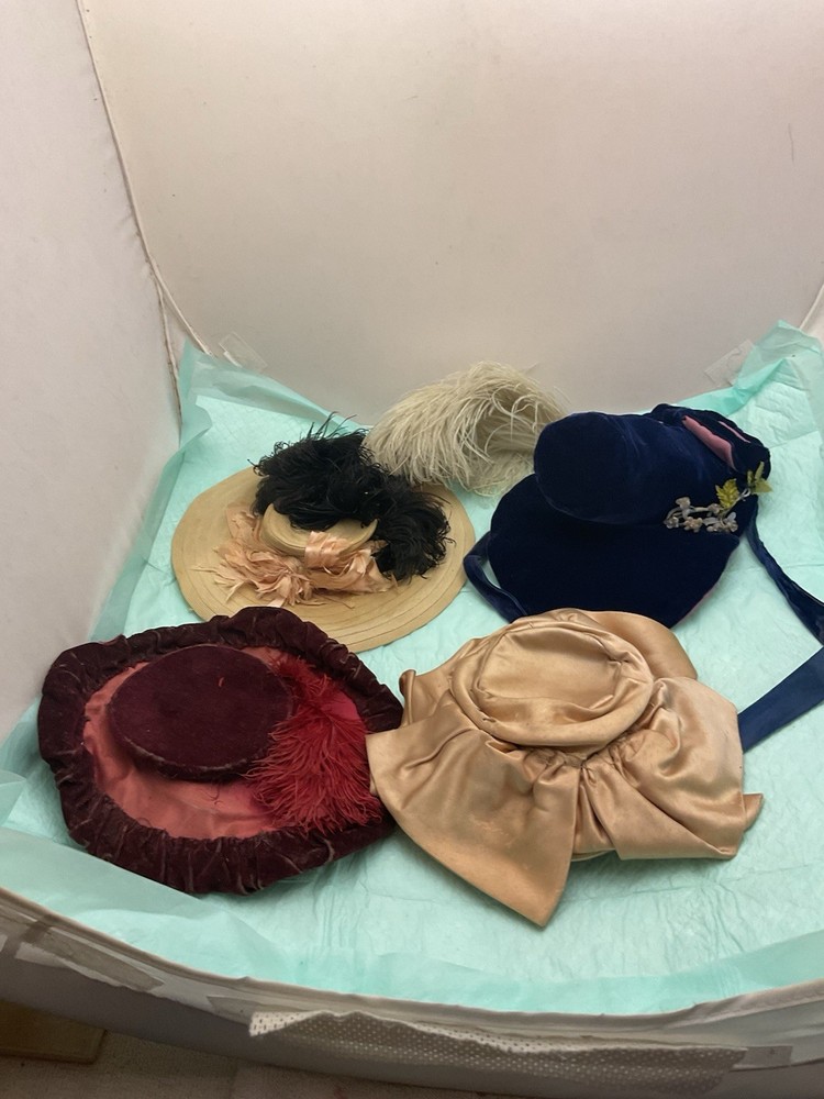 Antique Doll Hats, Set Of Four, Perfect For Medium Sized To Larger Antique Dolls