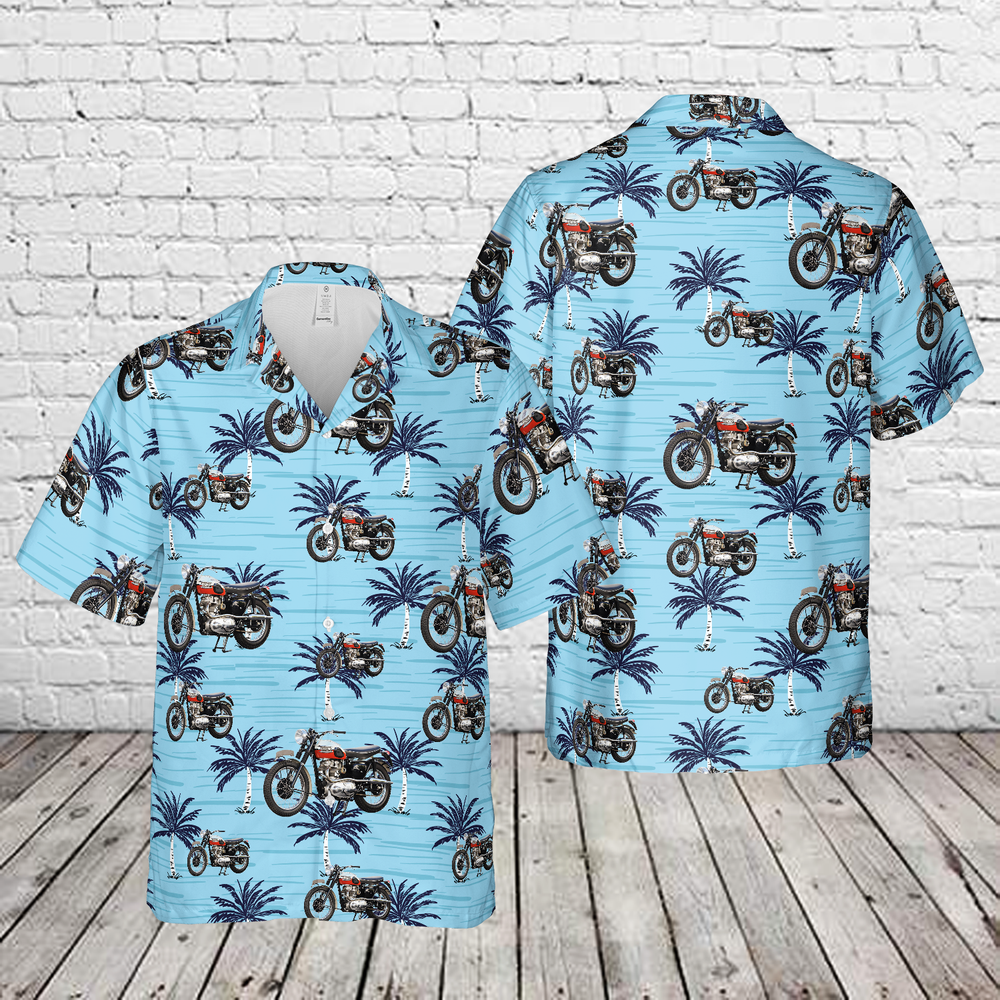 Vintage 1957 Triumph TR6 Motorcycle Hawaiian Aloha Shirt