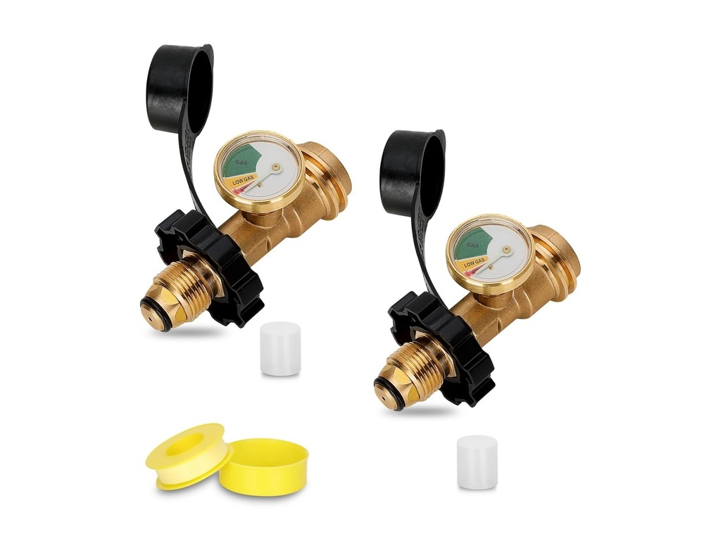 Universal Fit POL Propane Tank Adapter with Gauge Converts POL LP Tank Servic...