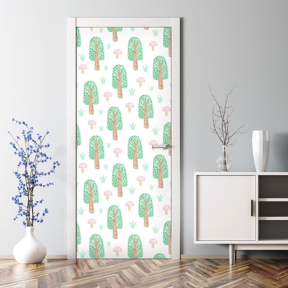 Forest Woodland Nursery Door Stickers - Trees & Mushrooms for Kids Room Decor
