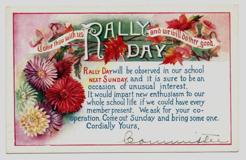 Vintage Postcard Rally Day Sunday School Invitation