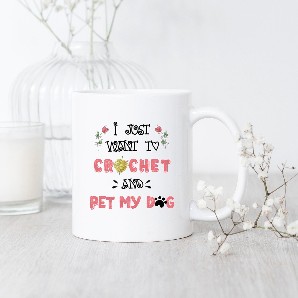 Crochet Lover Coffee Mug with Cute Dog Design Perfect Gift for Crocheters