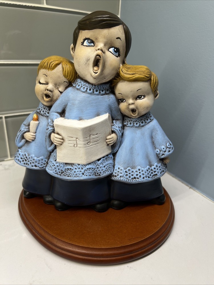 Vintage Mid-Century Christmas Trio Choir Boys Ceramic Figurine Light Blue