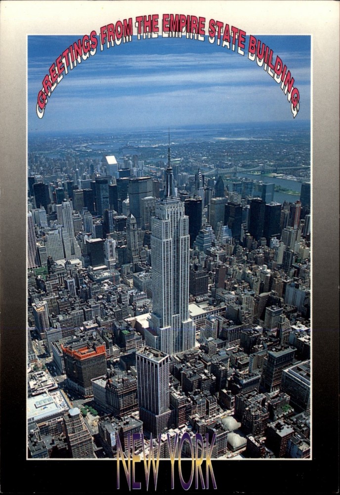 Greetings From Empire State Building NYC New York aerial vintage postcard u388