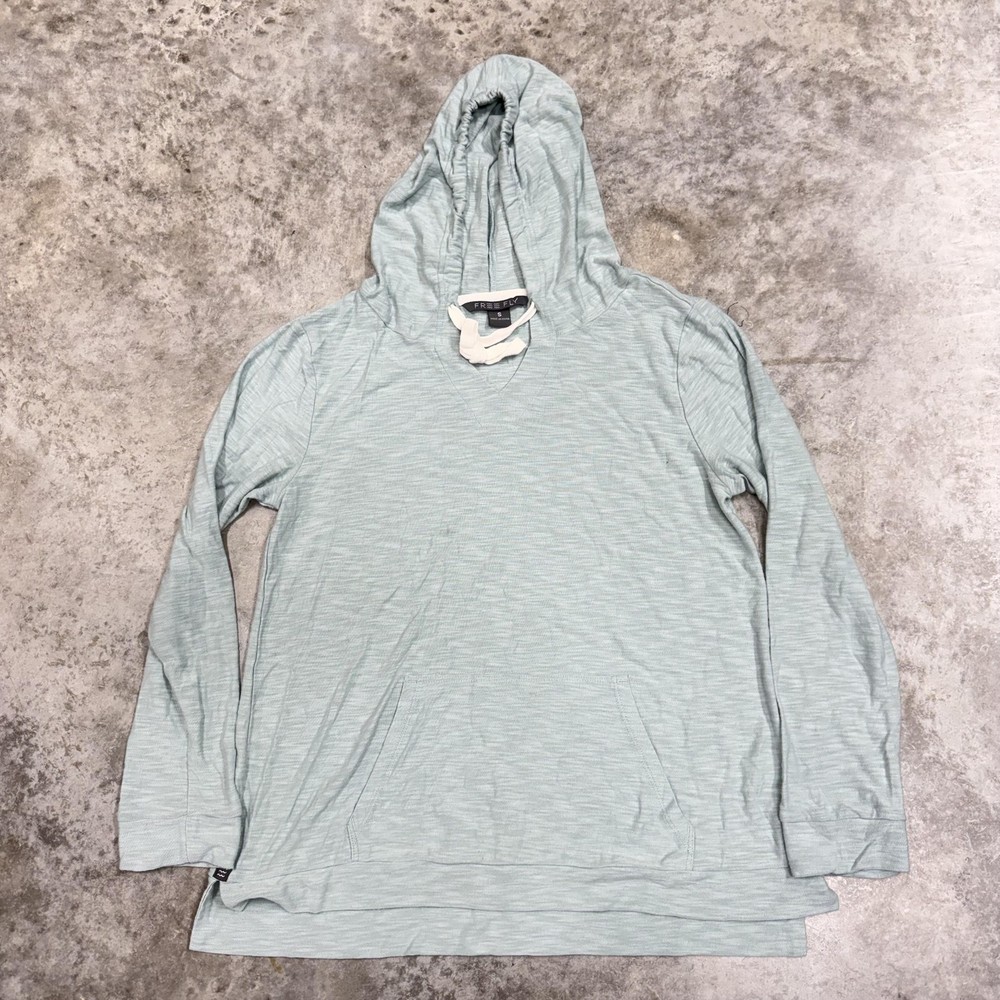 Free Fly Hoodie womens Small Green Lightweight Hooded Shirt Pocket Pullover