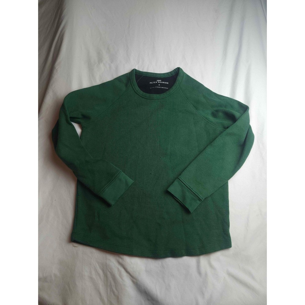 Peter Manning Mens Green Waffle Knit Thermal Crew Neck Raglan Top Size 1
